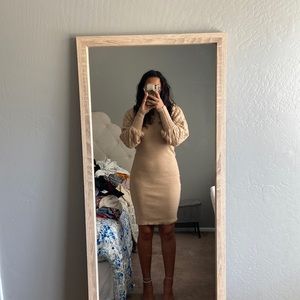 Express tan winter dress with sweater sleeves